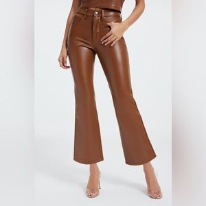 GOOD LEGS CROPPED MINI BOOT FAUX LEATHER PANTS | BURNT CARAMEL